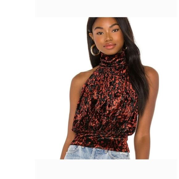 Free People Take A Break Halter Top In Black Combo Velvet Crop Blouse Size Small - Picture 1 of 9